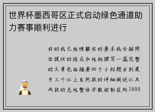 世界杯墨西哥区正式启动绿色通道助力赛事顺利进行